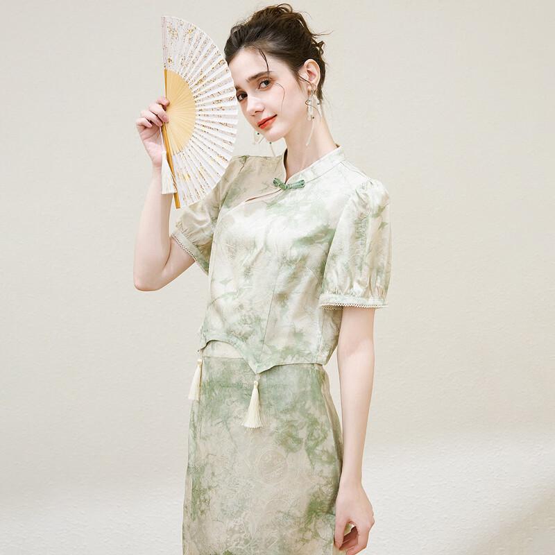 TUHUANG Women s Chinese Style Tassel Beaded Mulberry Silk Blouse XL