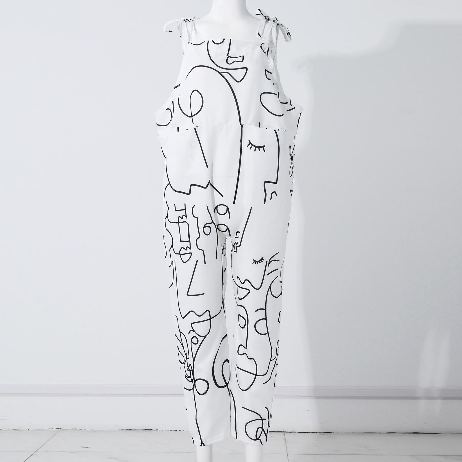 

Women s Fashion Summer Sweet Loose Casual Print Retro Strappy Jumpsuit S чорний