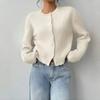 VAYLA Basics Casual Solid Color Round Neck Long Sleeve Loose Cropped Women Sweater Cardigan