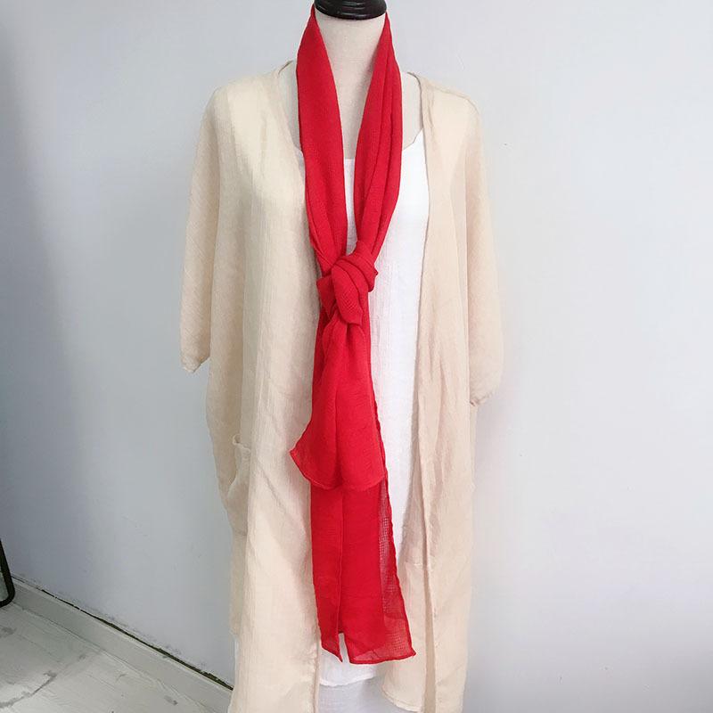 Thin Hollow Solid Color Soft Cotton Scarf Korean Version Thin Narrow Extended Small Silk Scarf Summer Neck Protection
