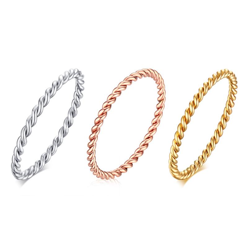 Chic Twisted Rope Slim Ring for Women, Stainless Steel Metal Wedding Rings Finger Band, New Elegant Simple Vintage Party Jewelry