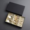 Charlie Gold 2-Person Korean Sujeo Cutlery Set | STS304 Stainless Steel Spoon Chopsticks with Square Rests & Gift Case