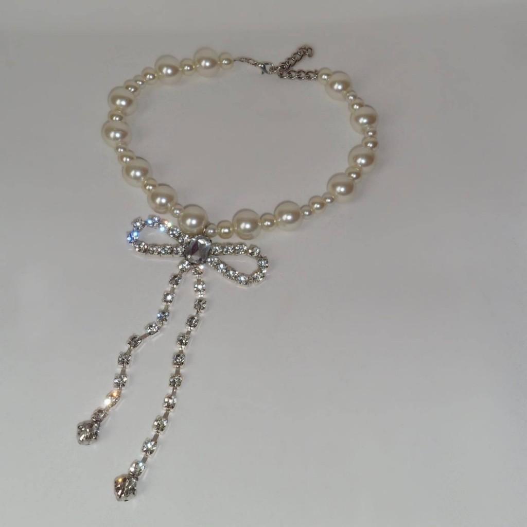 Pearl Choker Necklace For Women With Butterfly Bow Pendant And Silver Plating