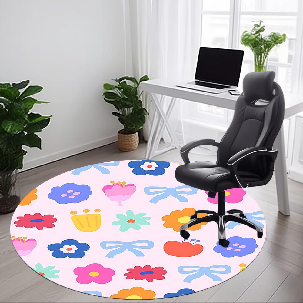 1pc Floral Decorative Office Round Rug, Non-slip, Soft and Durable Office Rug for Interior Decoration, Perfect for Office, Beautiful Decoration yy2603
