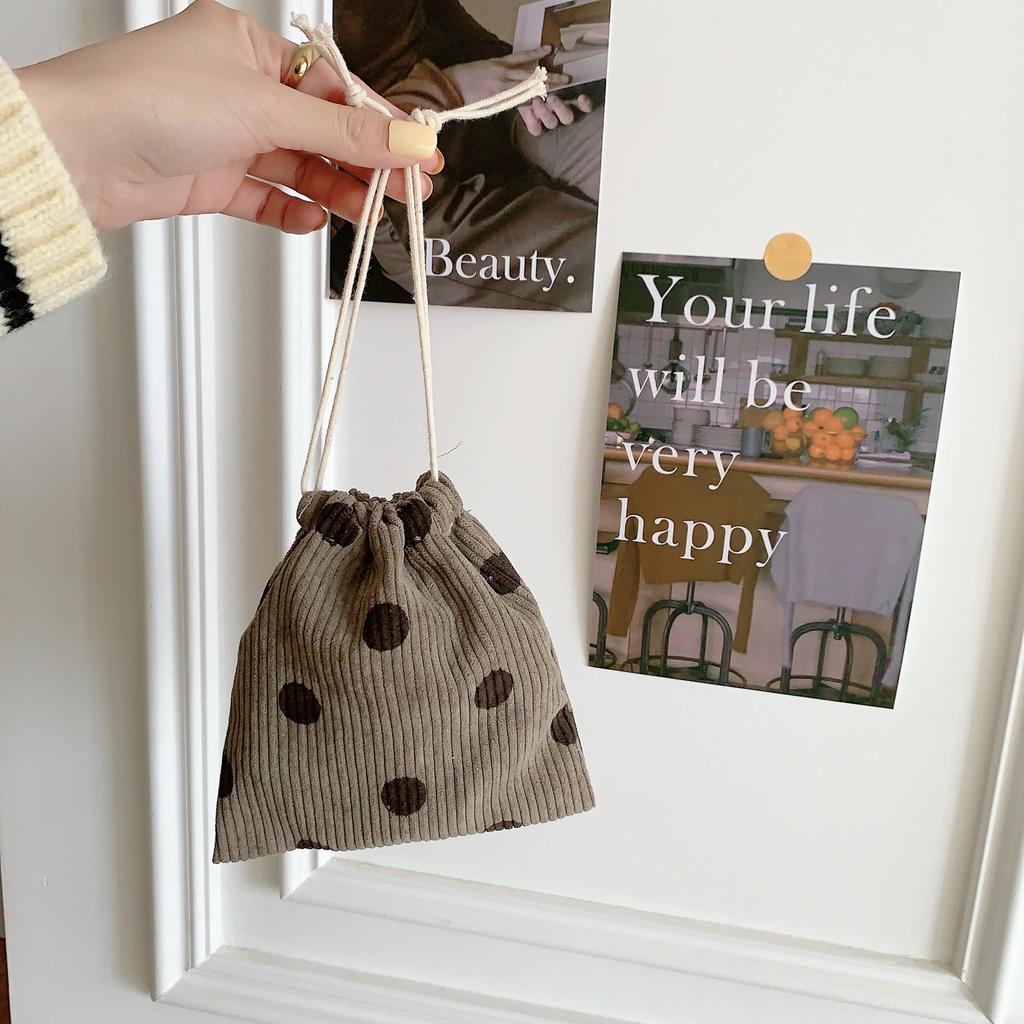 Cute Floral Corduroy Small Coin Purse Drawstring Bag Handbags Woman Jewelry Lipstick Cosmetic Tote Rope Storage Pouch String Bag