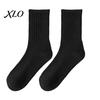 Solid Color Athletic Socks Crew Socks, Thickened Terry Lining Winter Warm Versatile Daily Use Soft Elastic Cotton Blend for Wear High Elasticity
