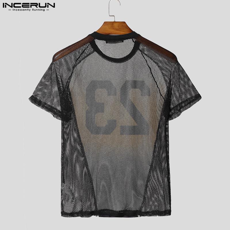 INCERUN Men Underwear Sets Mesh Sheer Print Patchwork Tops Shorts Outfit Home Wear