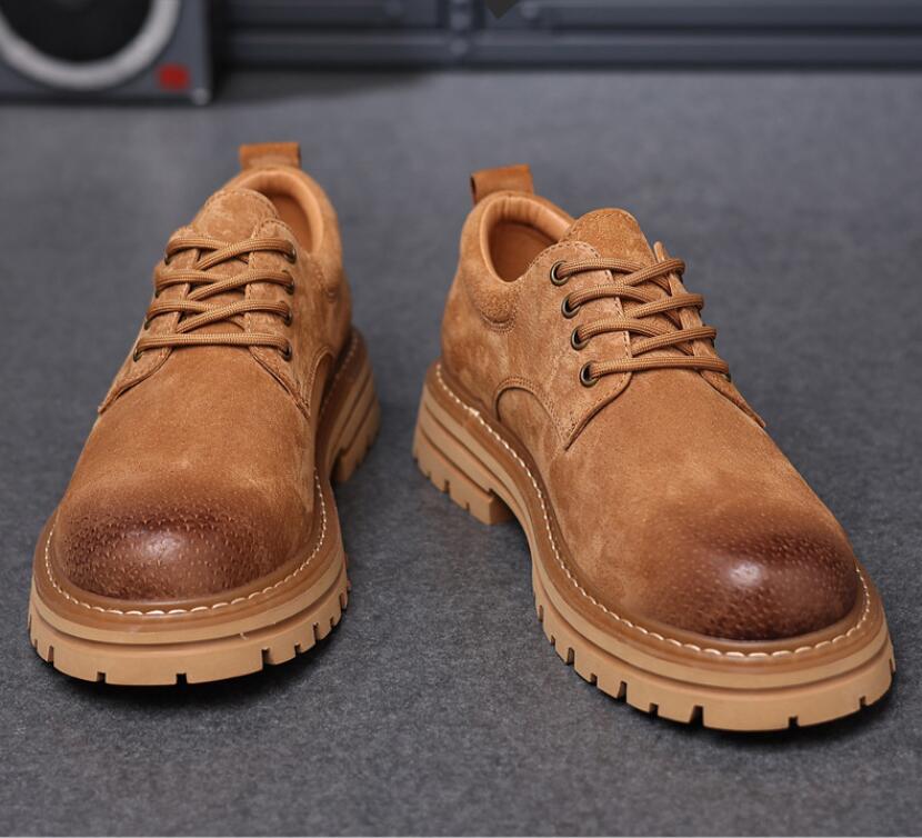 Fashion Men's Classic Retro Work Shoes Thick Sole Suede Genuine Leather Mens British Style Lace-up Casual Shoes Men