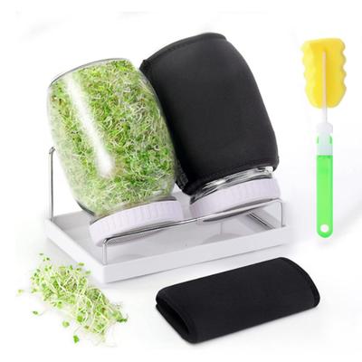 Kit de germination 950 ml (32 oz) : 2 bocaux Mason à large ouverture avec couvercles grillagés en acier inoxydable, manchons occultants, support, bac d'égouttage.