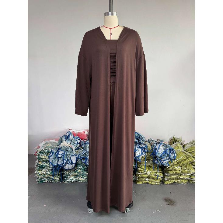 Women's 2026 Summer New Casual Outfit: Tube Top, Long Cardigan, Wide-Leg Pants Three-Piece Set