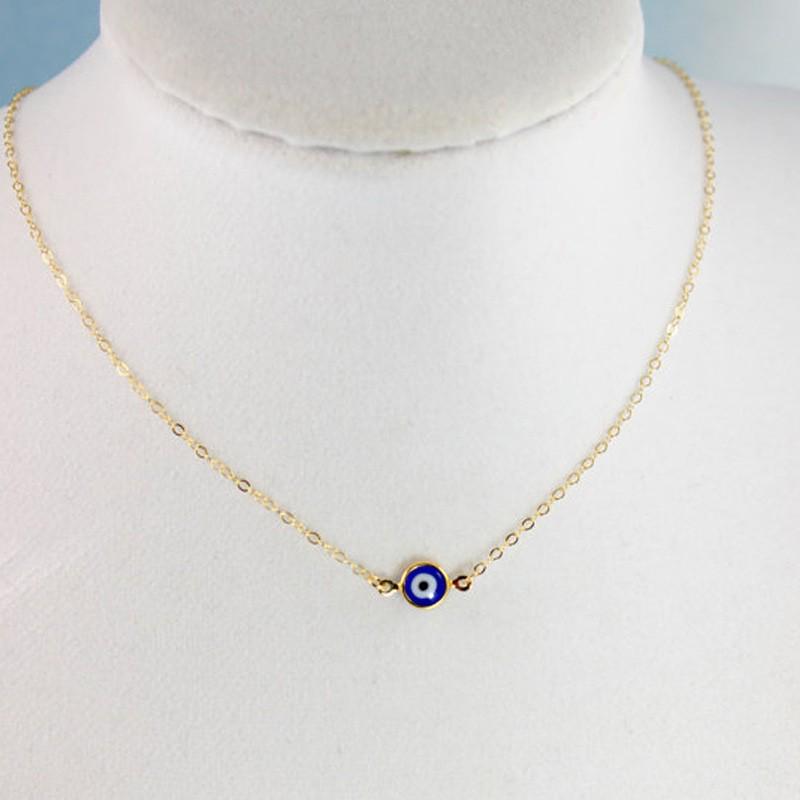 Bohemian Retro Blue Eye Pendant Necklace - Versatile Single-Layer Clavicle Chain for Women