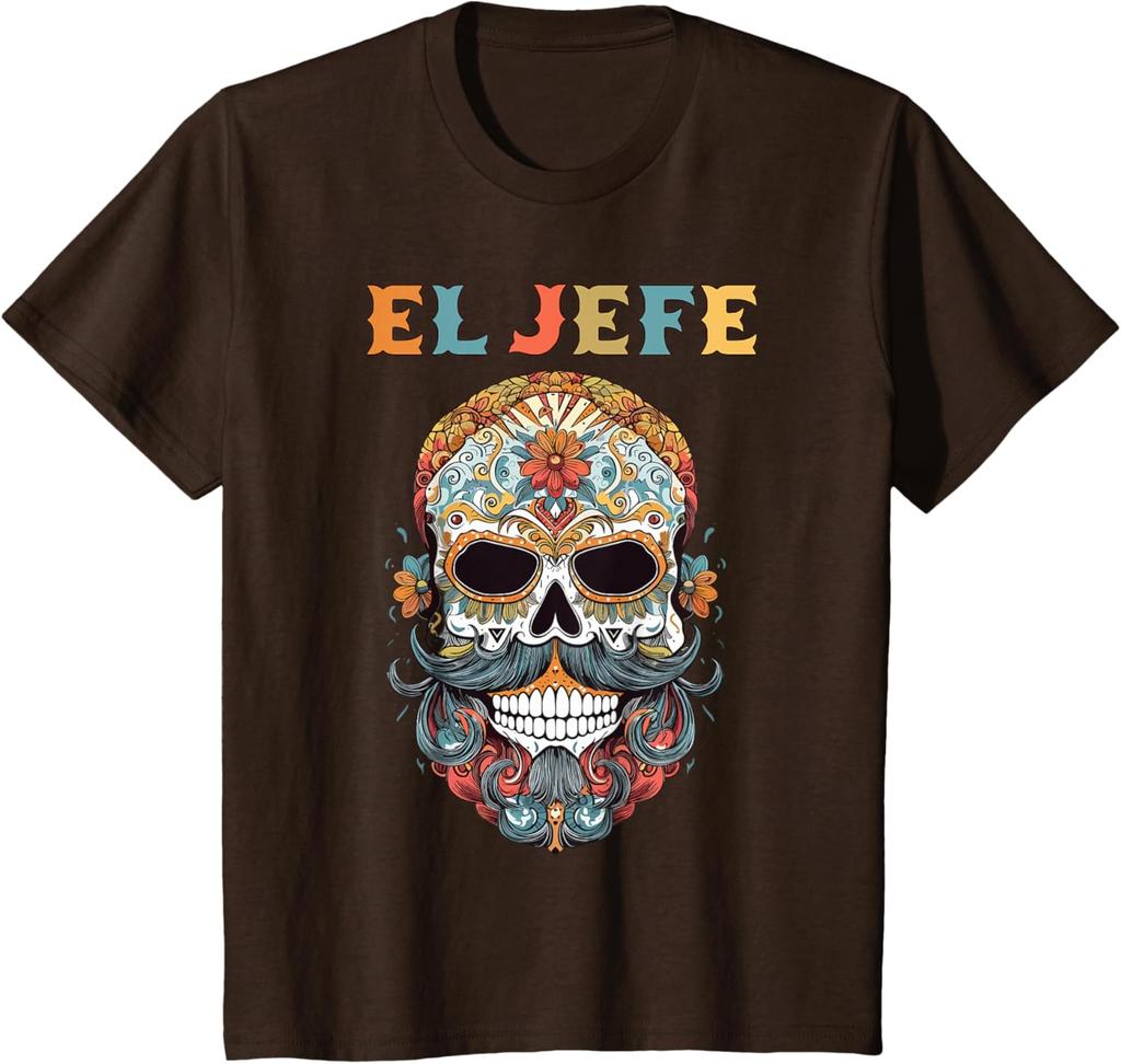 El Jefe Funny Skull Mexican Spanish Dia De Los Muertos T-Shirt Mexican Color Skull Unisex Cotton Tops Tees Harajuku Streetwear