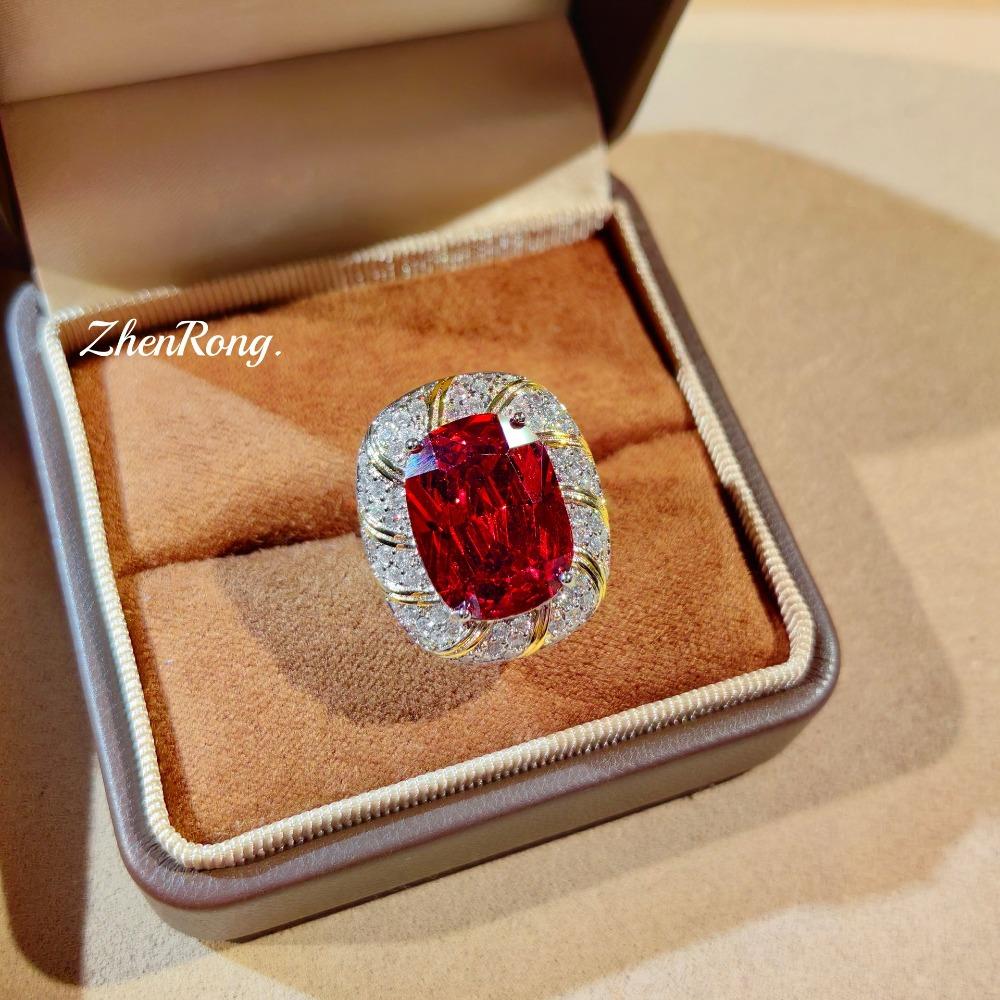 Chinese Red Women Jewelry Set Luxury Gold Necklace Champagne Stud Earrings High Carbon Diamond Ring Gemstone Fashion Gift