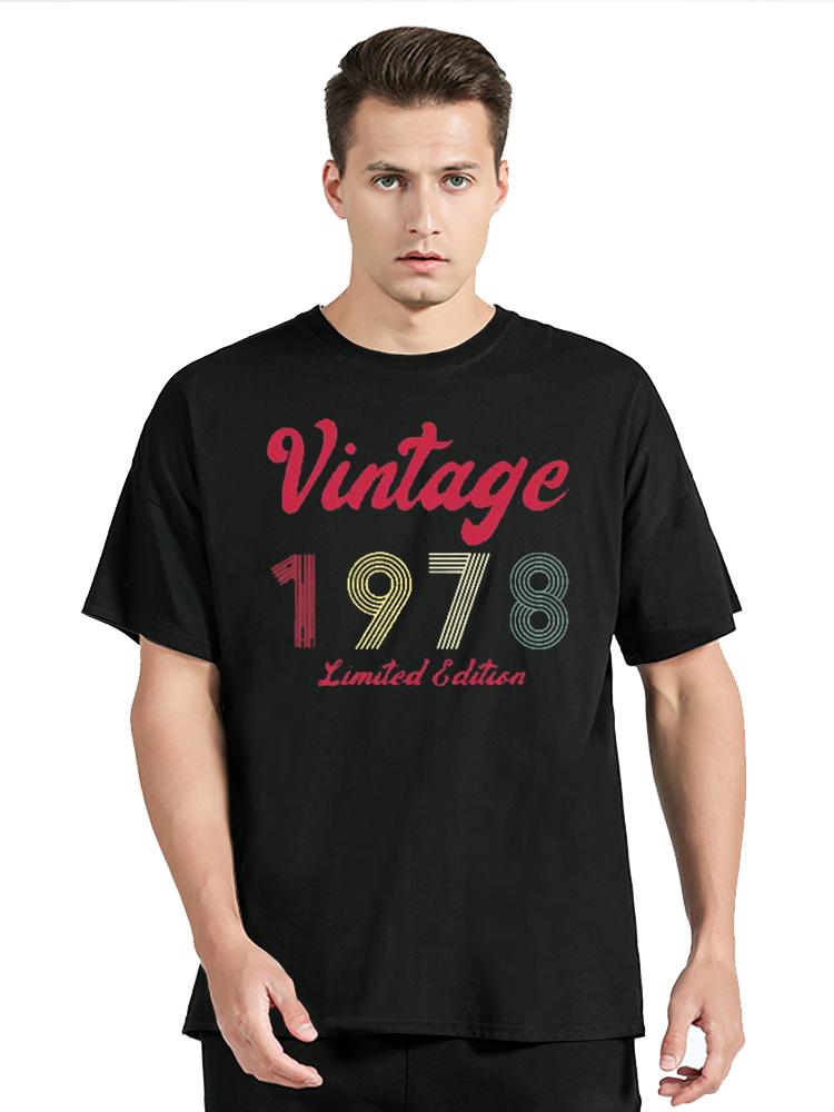 Vintage 1978 Letter Print T Shirt Men Casual Birthday Gift Tops Summer Tee Unisex Cotton T-shir