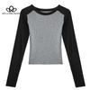 Cotton Round Neck Contrast Raglan Sleeve Base Shirt Women's Autumn Inner Slimming Long Sleeve T-shirt Top