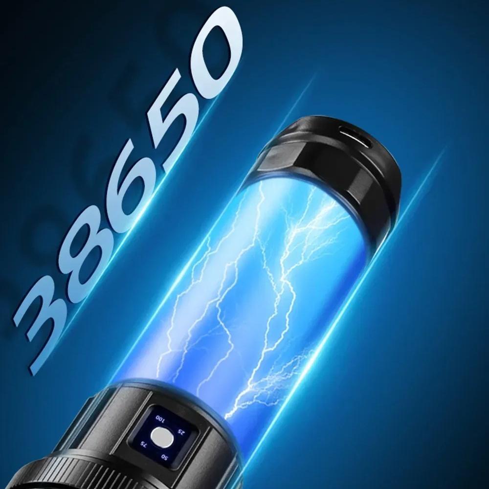 30W Powerful Spotlight  LED Flashlight with COB Side Light Type-C Charging Lantern Strong Bright Torch for Fishing Camping Lamp