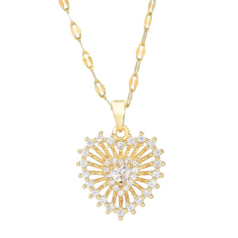 Full Diamond Love Necklace Women'S Light Luxury Design Versatile Hollow Heart Pendant Collarbone Chain Accessories