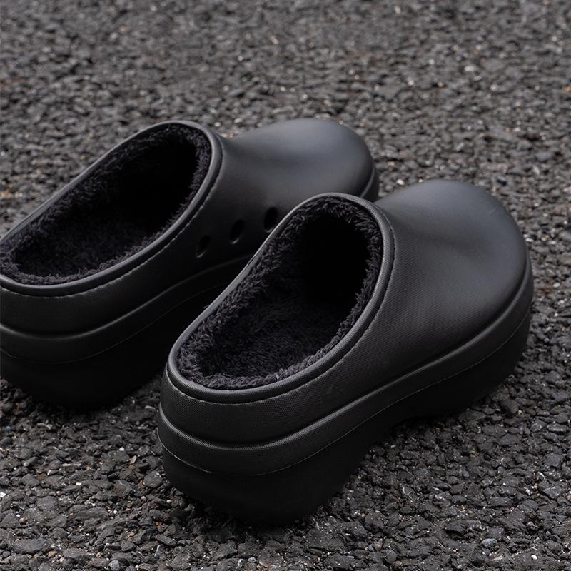 Men's Thick-Soled Cotton Slippers, 2025 Winter Collection - Waterproof, Non-Slip, Height-Enhancing, Plus Velvet, Toe-Covering Design