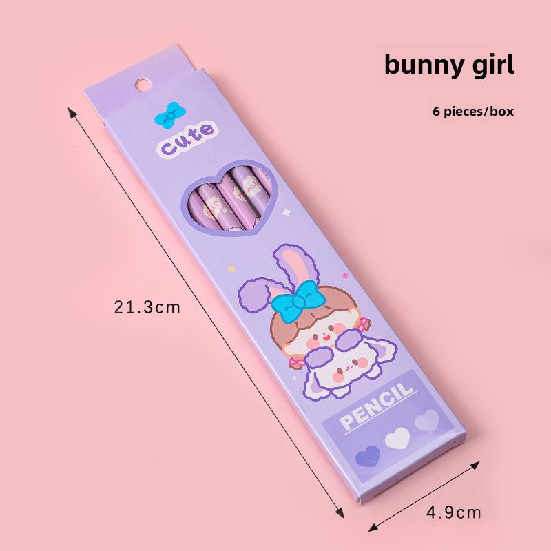 Boîte à crayons pour étudiants de dessin animé: 6 crayons d'examen HB pour l'apprentissage des enfants