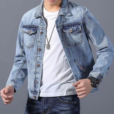 Nová džínsová bunda Muži Vintage Jean Coats Streetwear Móda Jean Jacket Men Turn Down Golier Denim Vrchné oblečenie Bavlnená bunda Bomber