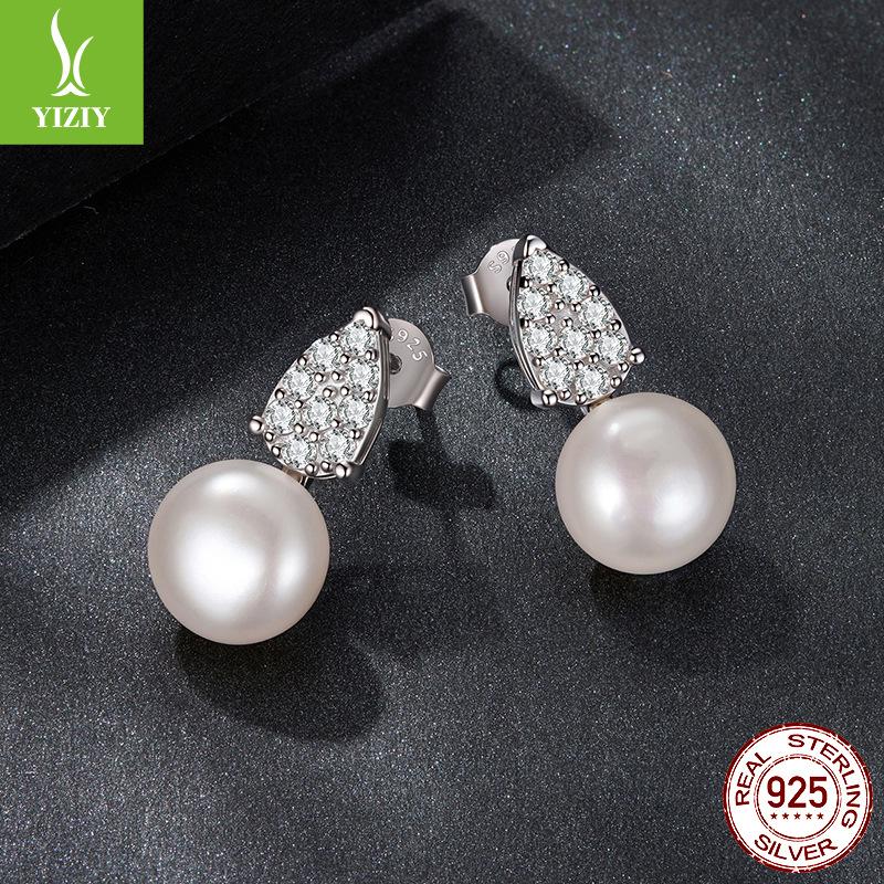 S925 Sterling Silver Freshwater Pearl Mozzarella Stud Earrings Elegant Charm Temperament Moissanite Stud Earrings