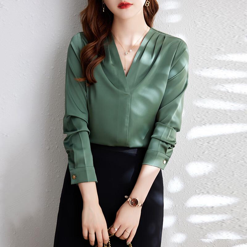 Tluoman Women's Chiffon V-Neck Long Sleeve Blouse