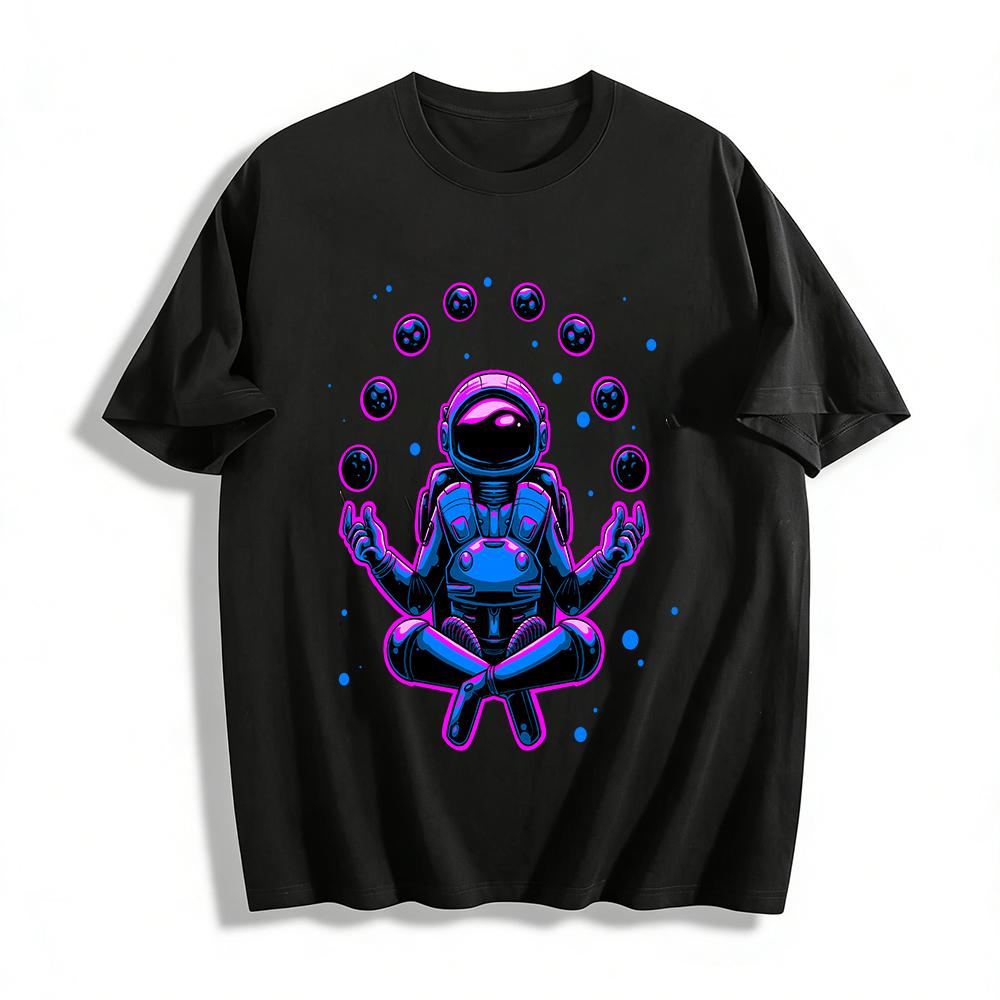 Cyber Zen Astronaut Print Tee Trendy Space Theme Casual Top Pure cotton T-shirt XXS