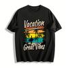 Vacation Great Vibes Coconut Tree Surfer Print Casual Tee Pure Cotton T-shirt