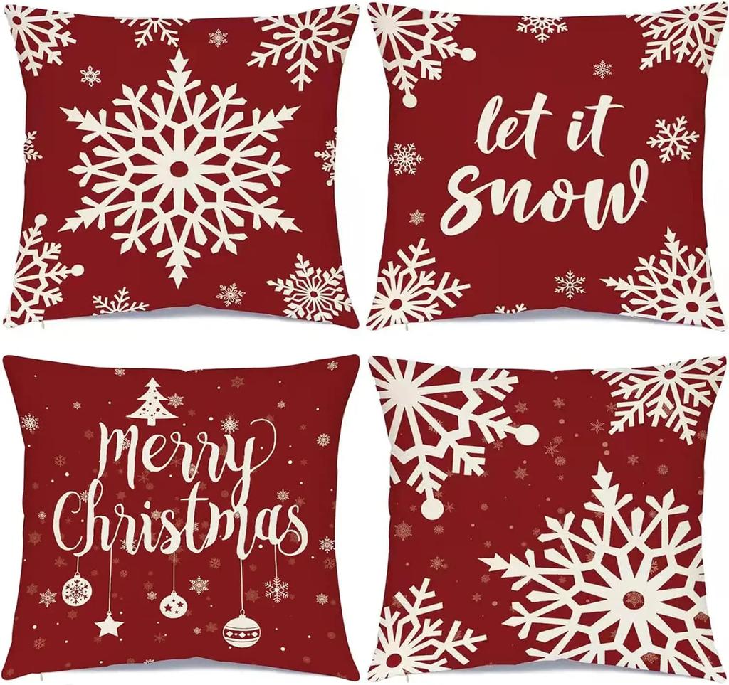 Christmas Decorations Pillow Covers 18×18 Inch Set of 4 Holiday Rustic Linen Pillow Cases for Sofa Couch Decor Cushion Covers