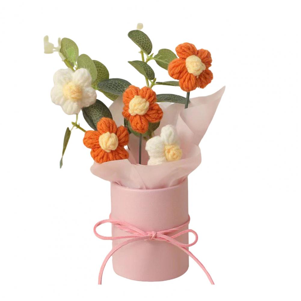 Long-lasting Artificial Flowers Handcrafted Crochet Flower Bouquet Knitted Yarn Floral Decoration Diy Handmade for Mother's