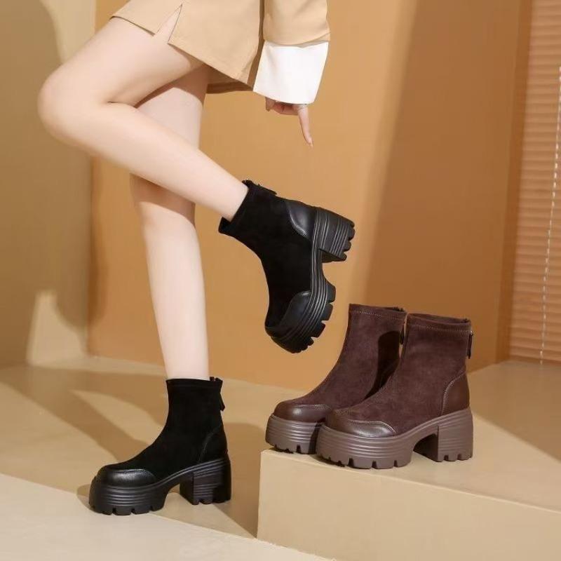 Retro Shoes Women's Shoes, New Thick-soled, Height-increasing, Thick-heeled, Slim Ankle Boots