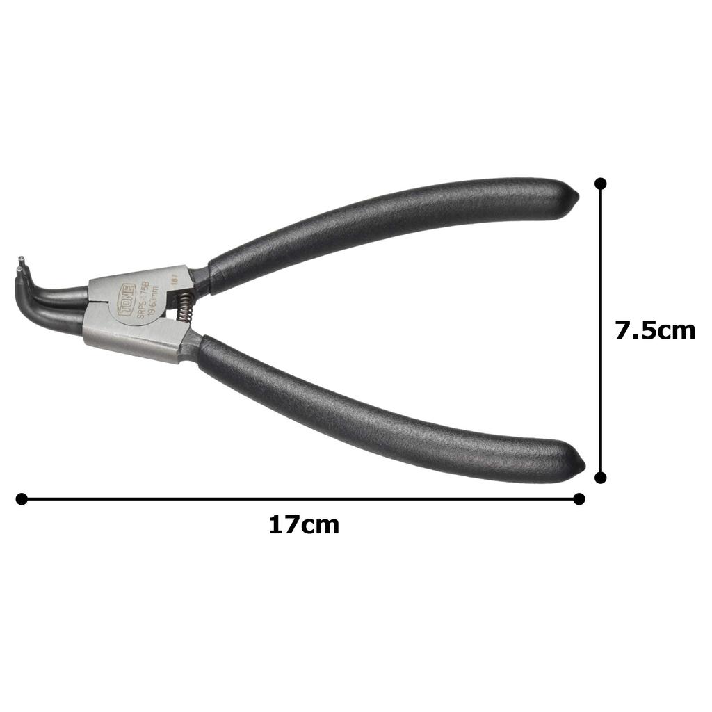 Tone Snap Ring Pliers for SRPS-175B (Bent Type, Shafts) 19-60mm