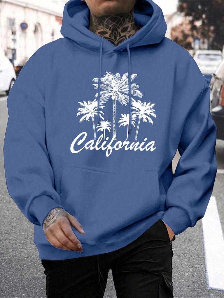 Creative California Coconut Tree Design Men Hoodies All-Match Fleece Hoody Pocket Multicolor Clothes Loose Casual Streetwear