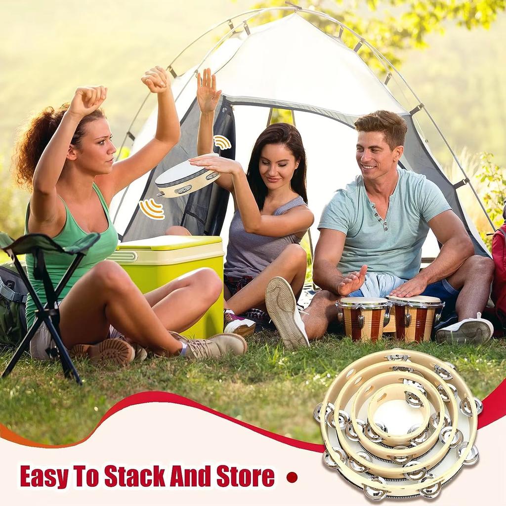 1Pcs Wooden Tambourine 4/6/8/10-Inch White Rim with Metal Jingles Musical Percussion Instrument for Concert Church Party