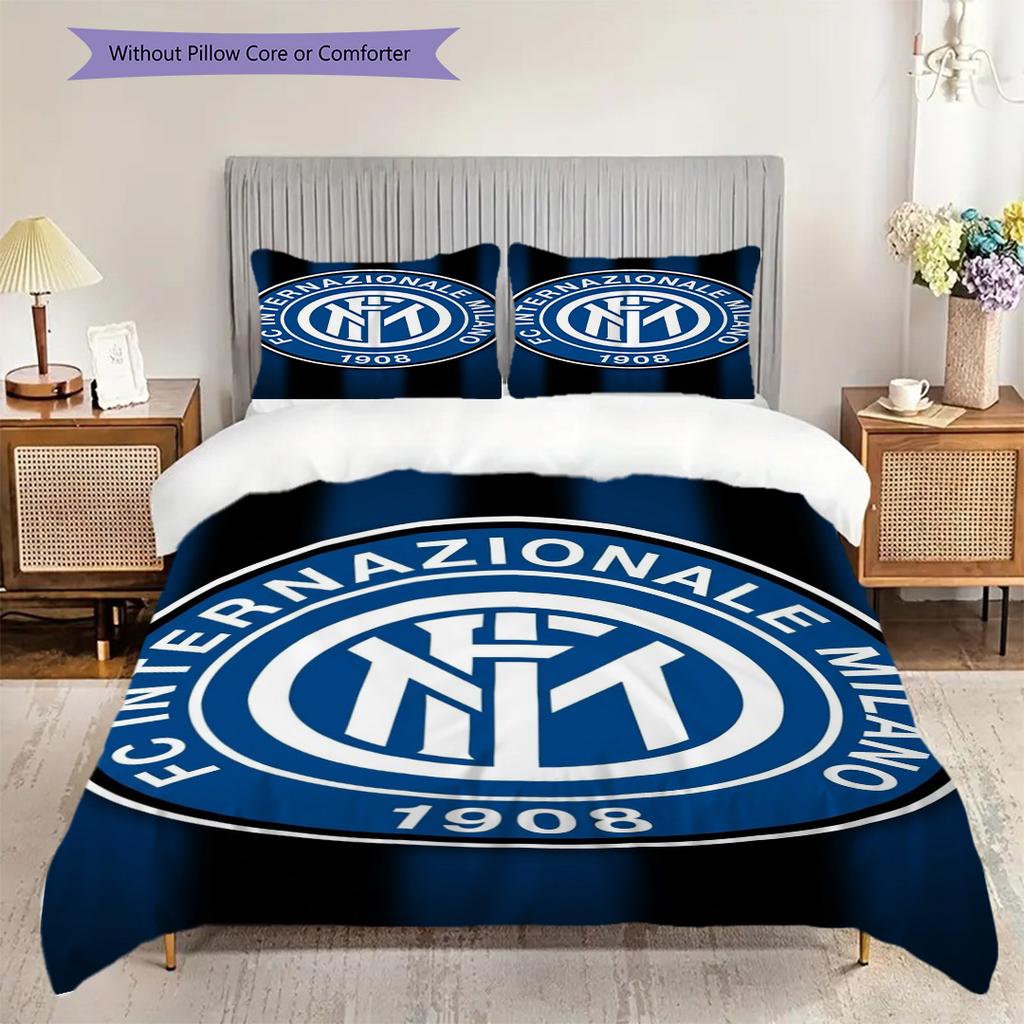 Inter Milan Football Emblem Three-piece set (1 * duvet cover + 2 * pillowcase, without core) Bedding set Christmas birthday gift Soft and comfortable