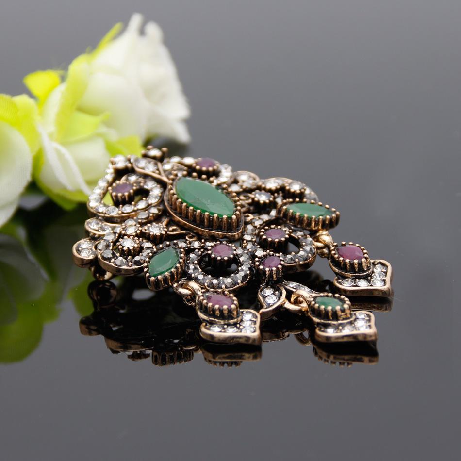 Byzantine Style Women's Resin Vintage Brooch Antique Gold Color Ethnic Wedding Jewelry