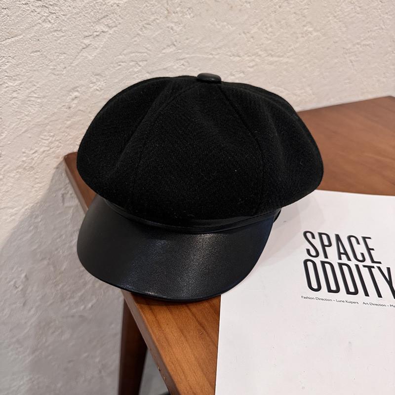 

Ретро Винтажное Шерстяное Пальто Шляпа Для Женщин С Панелью Из Искусственной Кожи И Круглой Тульей