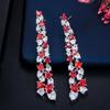 CMM Unique Love Heart Cut Sparkly Red Cubic Zirconia Long Dangle Drop Earrings for Women Jewelry Gift