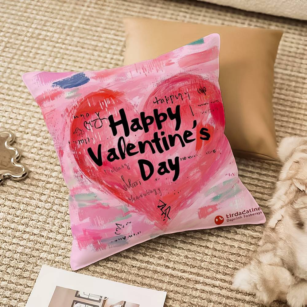 Happy Valentine's Day Pillow Case Anti-dustmite Invisible Zipper Sofa Bed