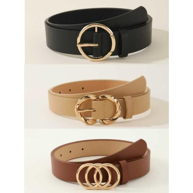 3pcs Women's Simple Fashion Versatile Waist Belt, Pants Dress Classic Belt,Single Ring Metal Buckle Design, Solid Color Elegant Waist Belt