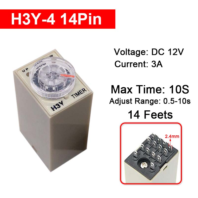 1 Pc H3Y-4 Small Time Delay Relay DC12 24V 14Pin Electricity Delay Type Power-on Delay Rotary Knob 1S/5S/10S/30S/60S/5M/10M/30M Relays 5