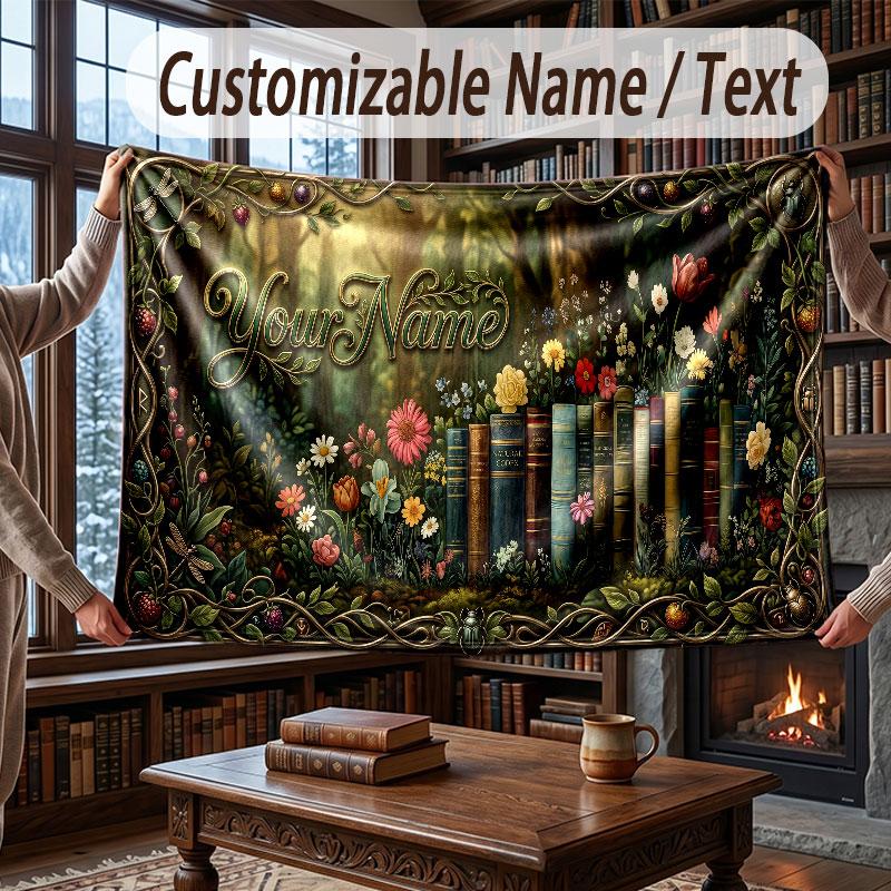 Mushroom Forest Theme Throw Blanket Custom Name Text Personalized Blanket Soft Cozy Blanket for Home Sofa Bed