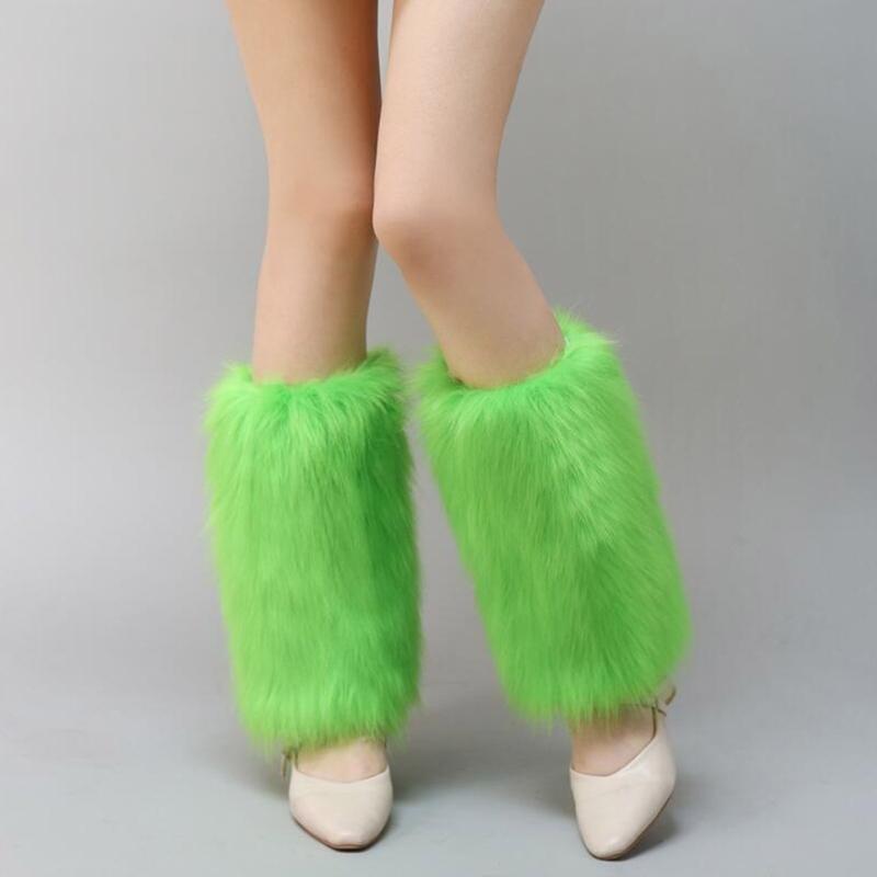 Winter Fuzzy Leg Warmers for Women Soft Stylish Plush Boot Toppers Covers In Bright Solid Color Furry Leg Sleeve Socks