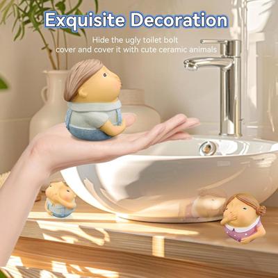 Resin Bathroom Ornament Boy Girl Holding Nose Figurine Funny Cartoon Figures