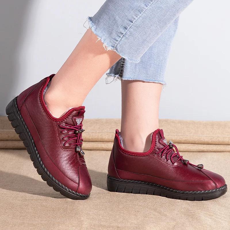 Zimní dámské bavlněné boty Vodotěsné Protiskluzové Plyšové Teplé Ležérní boty Středního věku Starší lidé Pohodlné S plochou podrážkou Sněhule