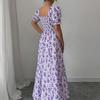Ruffle Edge Dress Women Puff Sleeves Printed Slim Fit Spring Summer Size S-XXL