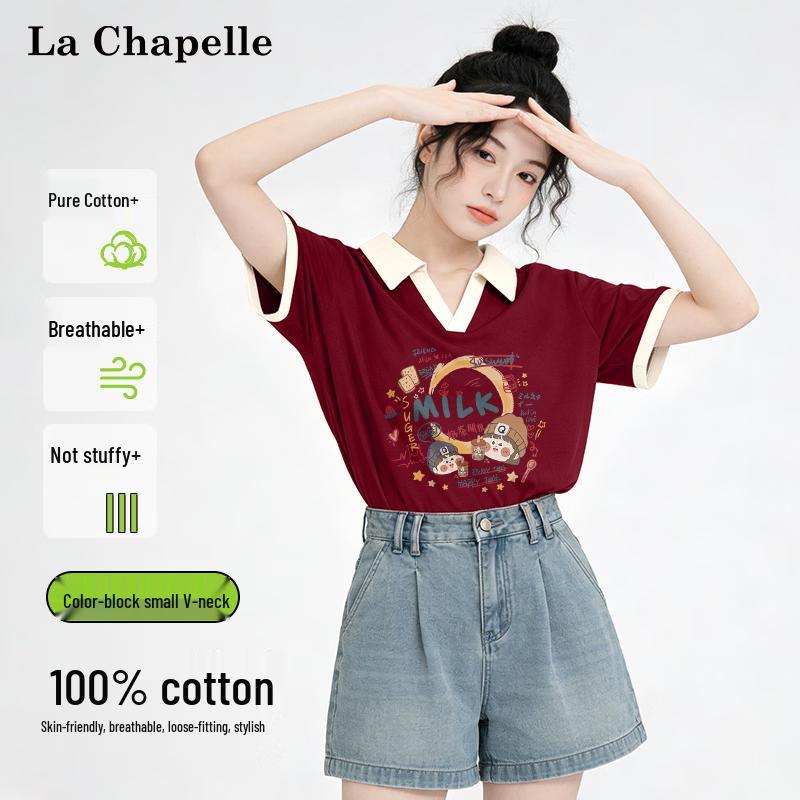 

La Chapelle Women s Cotton Color-Block V-Neck T-Shirt L