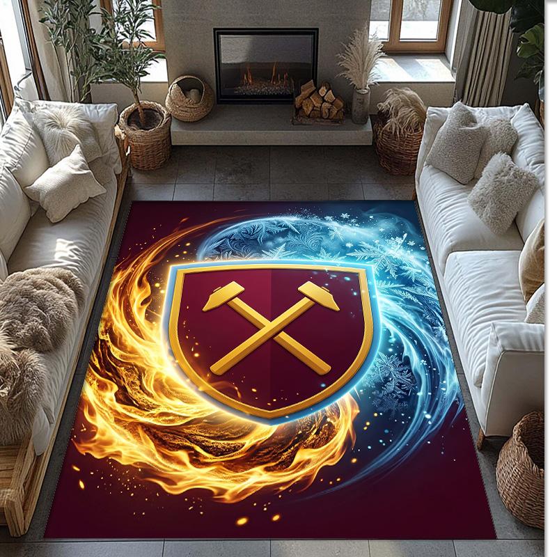 Tappeto in Velluto di Cristallo con Stampa del West Ham United Football, Comodo Assorbente d'Acqua Antiscivolo Tappeto per Pavimenti Interni