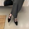 2025 autumn and winter new short thick heel one-word belt woven light mouth versatile commuter women's shoes