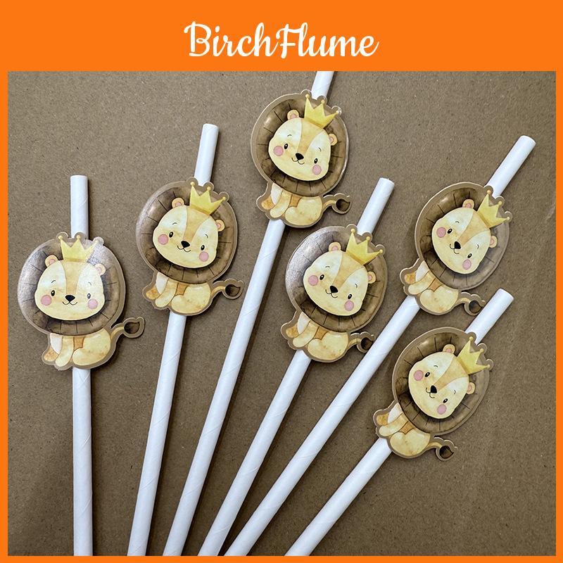 Jungle Animal Party Straws With Degradable Paper Material For Kids Celebrations